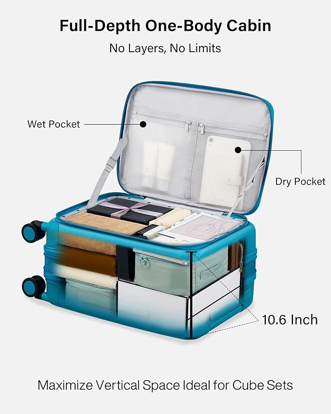 Hanke Hardside Expandable Carry On Luggage, 20 Inch Top Opening Trunk Luggages with Spinner Wheels, All-PC Hard Shell Carry-On Suitcase, Lightweight & TSA Airline Approved (Caribbean Blue, 46L)