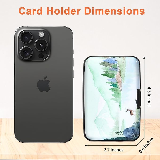Mayski Credit Card Holder, RFID Blocking, Aluminum Alloy Hard Case, Small Mini Business Metal Wallet for Women Men, Deer