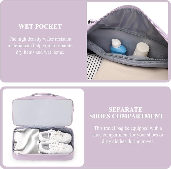 Weekender Bags for Women,Personal Item Travel Bag with Shoes Compartment,Overnight Travel Duffel Bag with Toiletry Bag