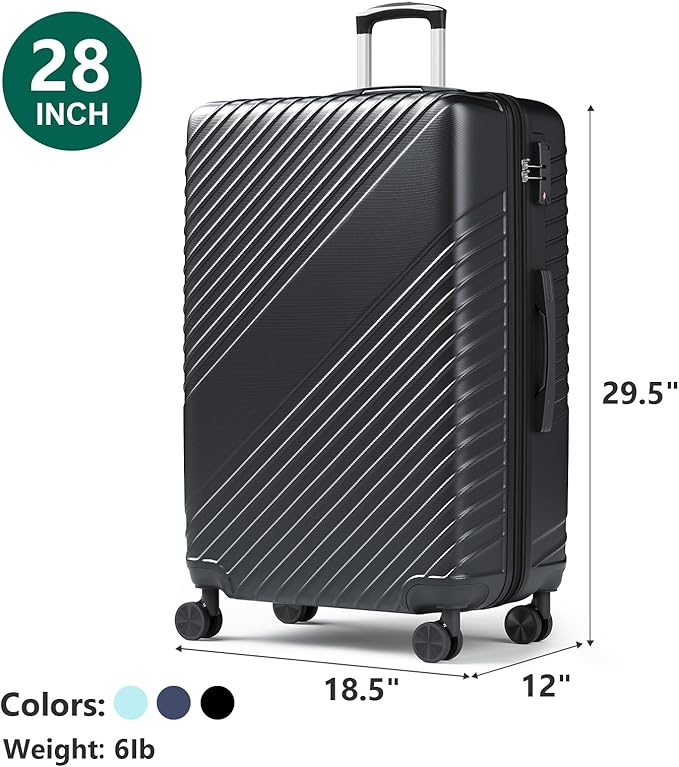28 Inch Checked Luggage, ABS Hardside Suitcase with Spinner Wheels, TSA Security Lock, Lightweight Large Luggage for Women, Men, Expandable Travel Suitcase for Business, Road Trips & Family Vacations