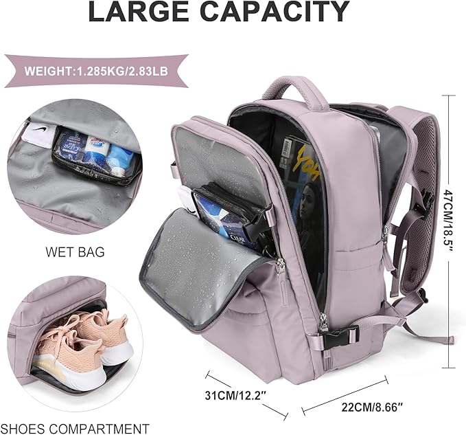 WONHOX Large Travel Backpack Carry on Flight Approved Laptop Work Business Backpack for Women Men Mochila de Viaje