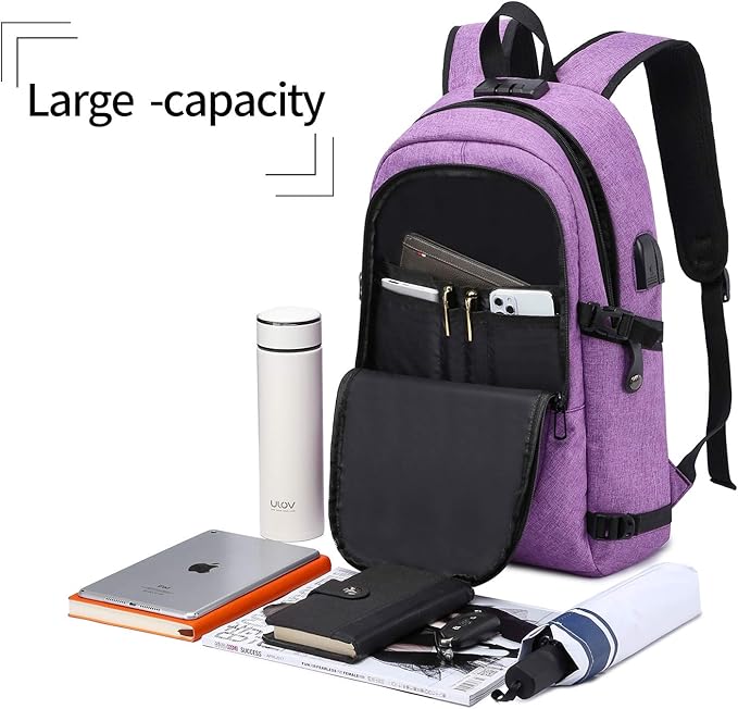 WENIG Laptop Backpack for Women,Business Backpack Anti-Theft Backpack with USB Charging Port and Lock 15.6 Inch Computer Backpacks for Women Men,Purple
