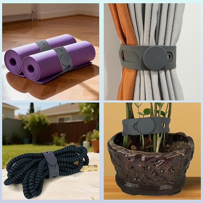 3-Pack Reusable Silicone Latch Strap, Secures Slow Cooker Lid, Pot, Bento Box, 21in Durable Elastic Self-Lock Tie for Organizing&Bundling Cords, Curtain, Yoga Mat (Gray&Gray&Gray)