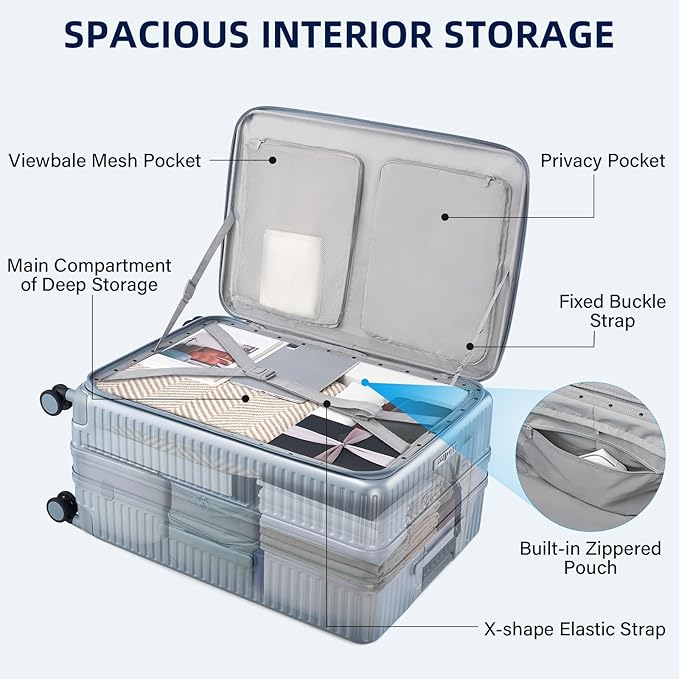 HanTrip Hard Shell Suitcases 28 Inch Large Checked Luggage with Spinner Wheels Cup Holder, Expandable Check in Luggage Lightweight Top Opening Luggage Big Rolling Suitcase with Lock, Silver