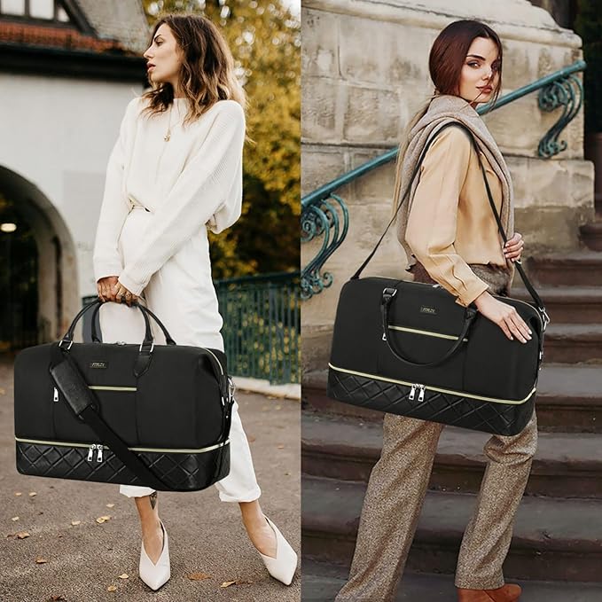 Weekender Bag for Women, Travel Duffel Bag Carry On Overnight Bag with Shoe Compartment Large Nylon Travel Weekend Tote Bag