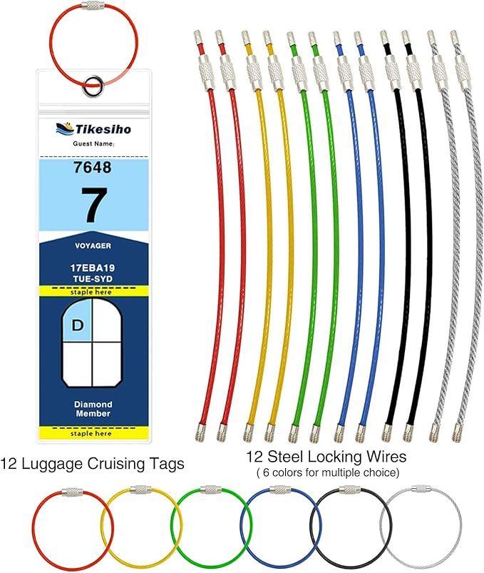 Cruise Luggage Tags for Suitcases, Cruise Essential Holders, 12 Pack Luggage Tag Holders 2025 & 2026 for NCL, Princess, Carnival, Royal Caribbean - Cruise Essentials