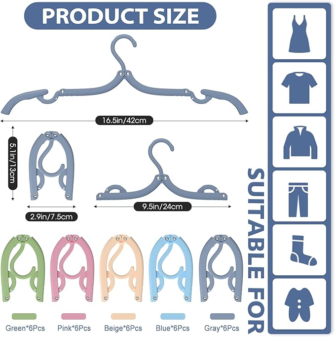 40 Pcs Travel Hangers Portable Foldable Travel Hanger Organizer, Plastic Cruise Essentials Clothes Drying Rack Folding Hangers for Camping Flying RV Europe Vacation Essentials Suitcase, Multi