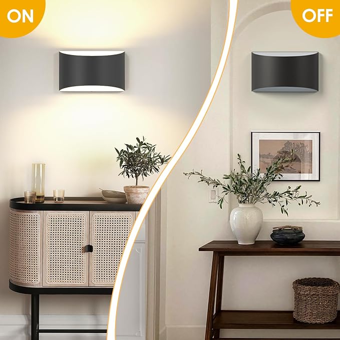 LED Wall Sconces Set of 2, 3000K Extra Large Matte Black Wall Light Fixture | Up and Down Wall Mount Light, Interior Indoor Sconces Wall Lighting, Hardwired Wall Lamp for Living Room Bedroom Hallway