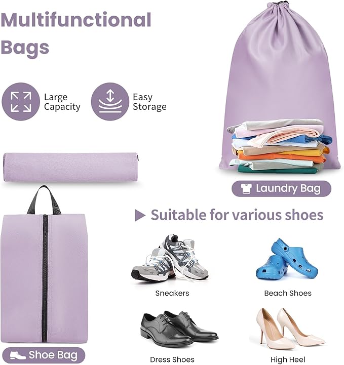 Mesh Packing Cubes for Travel, Durable Luggage Organizer with Sturdy Material and Double Zippers, Comprehensive Set for Travel Accessories Storage, 10 set, purple