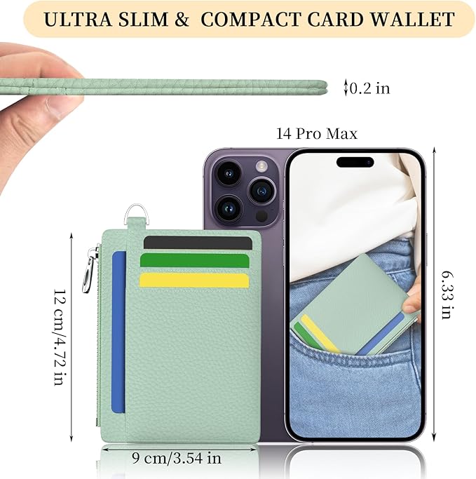 Hancynir Minimalist Small Wallet Women Credit Card Holder, RFID Blocking Slim Mini Card Wallets Cute Front Pocket PU Leather Card Case Thin Travel Zipper Coin Cash Ladies Female Wallet Gifts