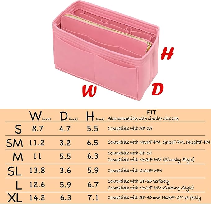 DailyPlus Purse Organizer Insert with Zipper Felt Bag Organizer for Tote Purse Bag Pink Medium