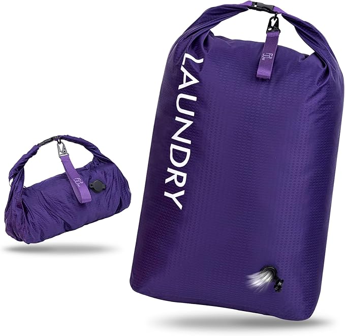 Travel Laundry Bag, Vacuum Compression Dirty Clothes Travel Bag, Waterproof Wet/Dry Space-Saving Laundry Storage Organizer, Smell Proof Storage Bag for Clothing, Swimming, Yoga, Gym, Camping