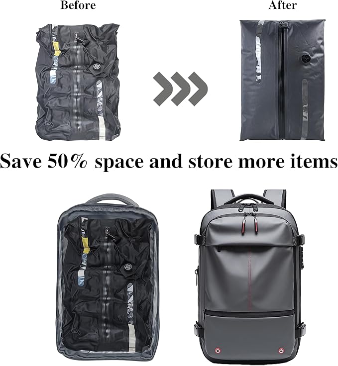 2PC Vacuum Bags for Travel with Waterproof Zipper,Compression Bags for Travel with Two-way valve,Luggage Vacuum Bag with Pump for Moving, Business Trip,Vacation,Compressible