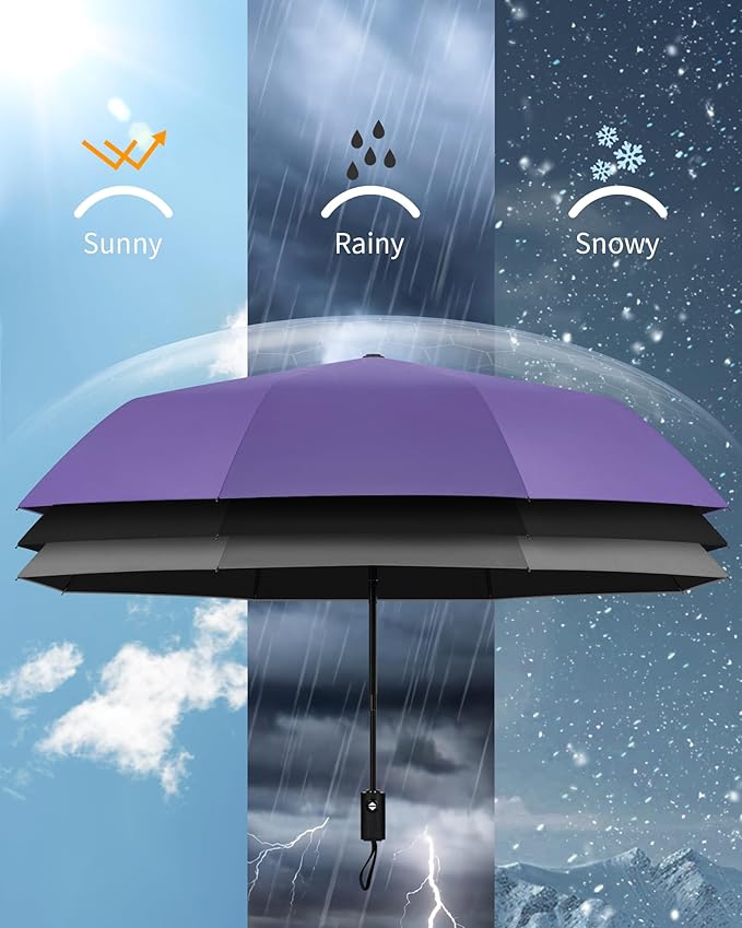 HIPPIH Compact Travel Umbrella for Rain - Windproof Automatic Umbrellas, UV Umbrella for Sun Protection with Black Anti-UV Coating, Portable Small Umbrellas for Backpack, Car, Walking, Kids, Women