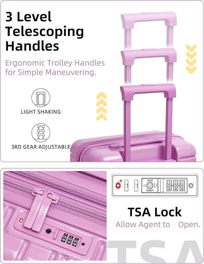 LARVENDER Carry On Luggage 22x14x9 Airline Approved, 20 Inch Expandable PC+ABS Hardside Carry On Luggage with Front Pocket Spinner Wheels TSA Lock for Women Men (Berry)