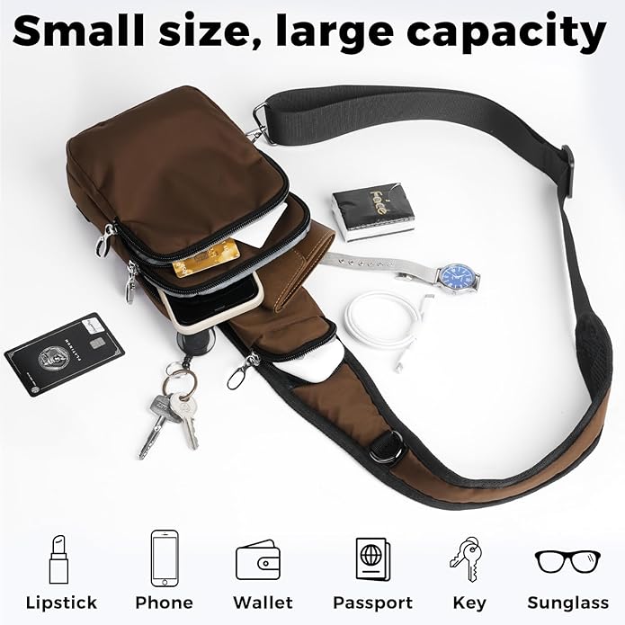 VADOO Sling Bag, Crossbody Bag with Zipper Lock, RFID Blocking & Water Resistant for Men and Women