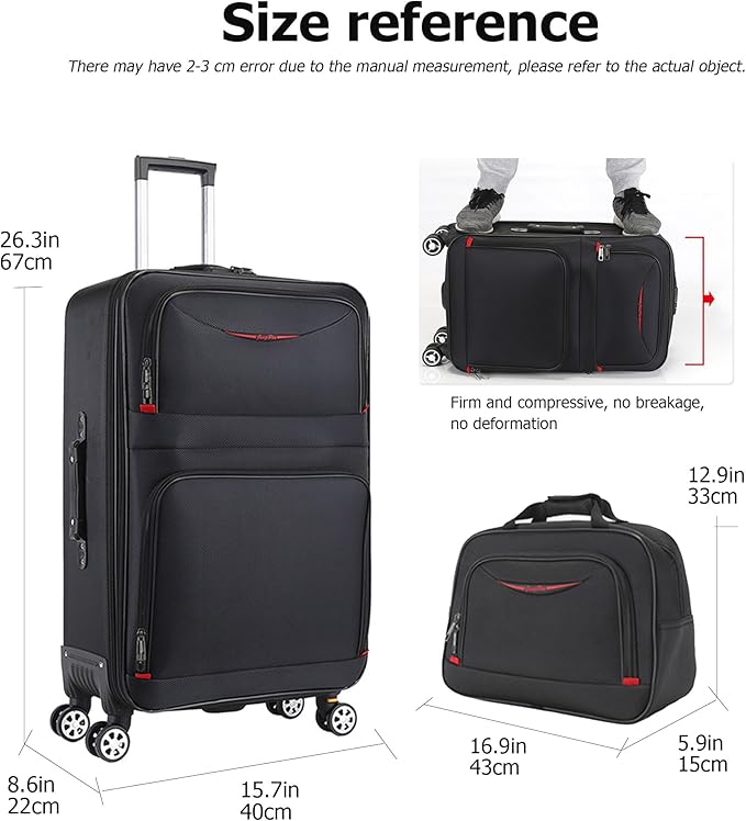 feilario 24in 2 Piece Softside Business Luggage Sets Waterproof Carry On Luggage Suitcase with Double Spinner Wheels - Black