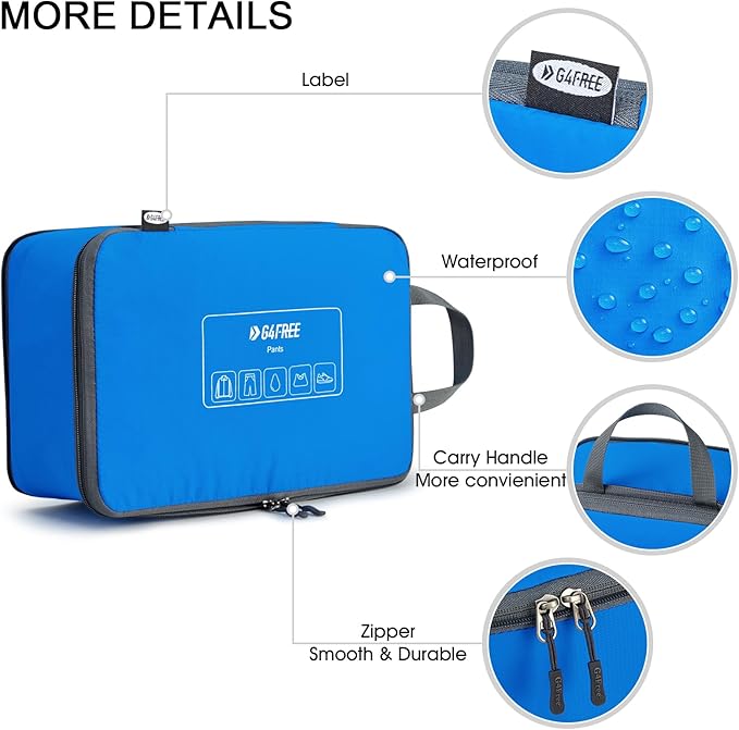 G4Free 6 Set Compression Packing Cubes, 3 sizes Travel Packing Organizers for Suitcases, Expandable Luggage Suitcase Storage Bags Set, Lightweight Packing Cubes Travel Essentials