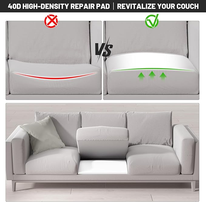 Couch Cushion Support for Sagging Seat, 20"x20"x2" 40D High Density Curved Foam Sofa Cushion Support, Under-Cushion Sag Repair,White Set of 3