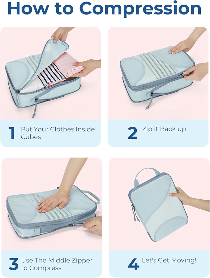 BAGSMART Compression Packing Cubes - 6 Set Travel Packing Cubes for Suitcases, Compression Suitcase Organizers with Shoe Bag