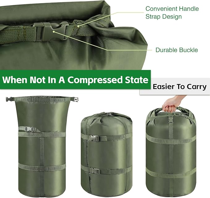 Compression Stuff Sack, Ultralight Portable Sleeping Bag Compression Sack, 15L/27L/45L Sleeping Bag Stuff Sack, Space-Saving Storage Sack for Backpacking, Camping, Hiking, Travel-L
