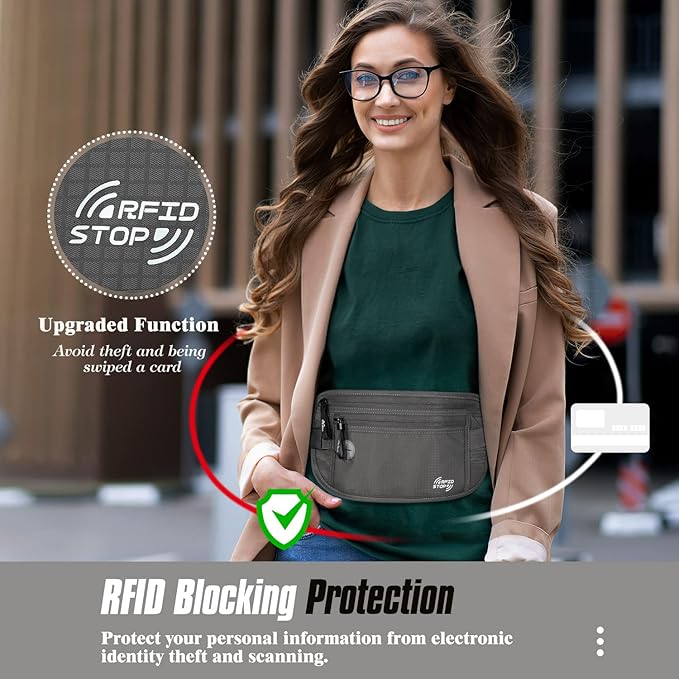 MoKo Secure Travel Money Belt, Undercover Hidden RFID Blocking Travel Wallet, Anti-Theft Passport Wallets for Men Women