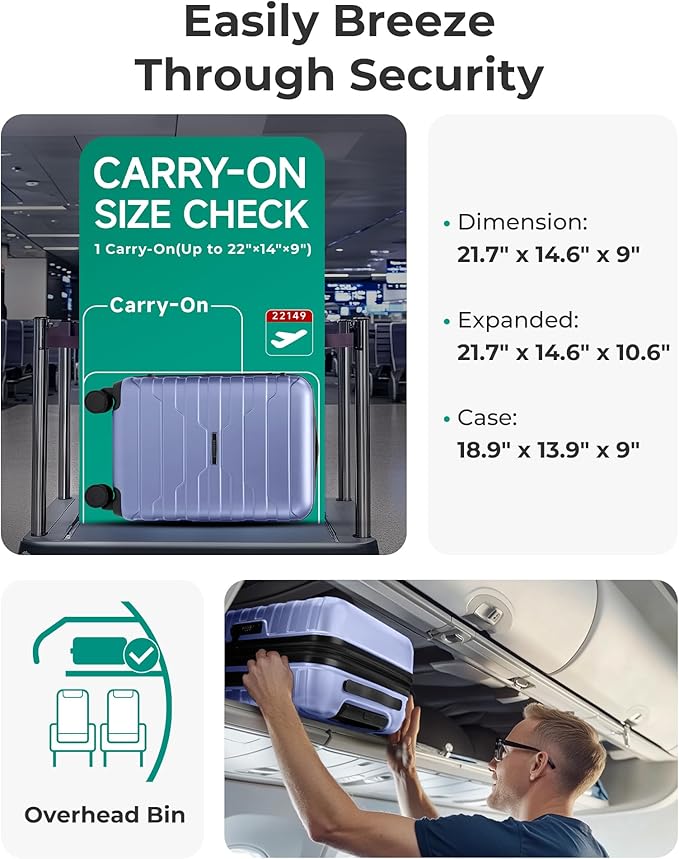 BAGSMART Carry On Luggage 22x14x9 Airline Approved with Spinner Wheels,Lightweight 20 Inch Luggage with TSA Lock,Expandable Hard Shell Carry On Suitcases for Men Women,Slate Blue
