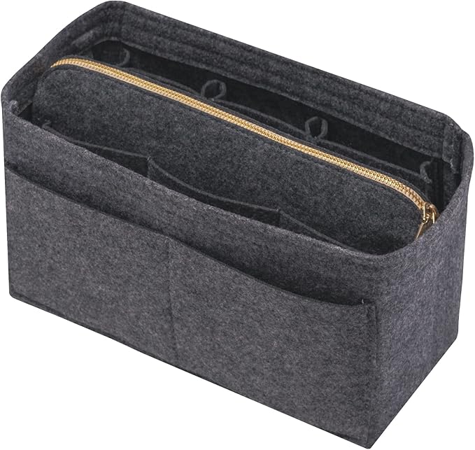 DailyPlus Purse Organizer Insert with Zipper Felt Bag Organizer for Tote Purse Bag Grey X-Large