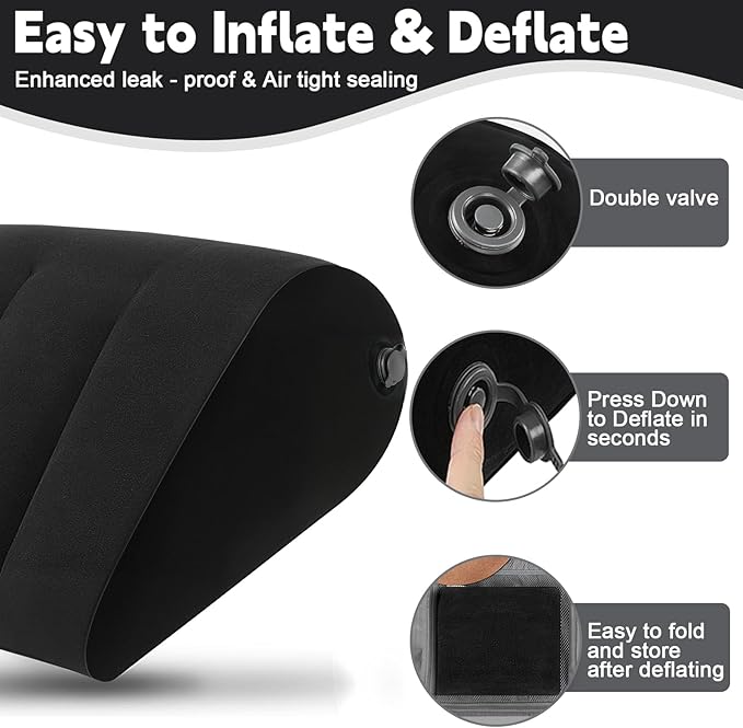 Inflatable Wedge Pillow for Traveling & Sleeping– Portable Bed Wedge Cushion With Silk Eye Mask for Leg Elevation,Back Support & Relaxation,Compact Lumbar Pillow for Camping, Home Use& Outdoor Trips