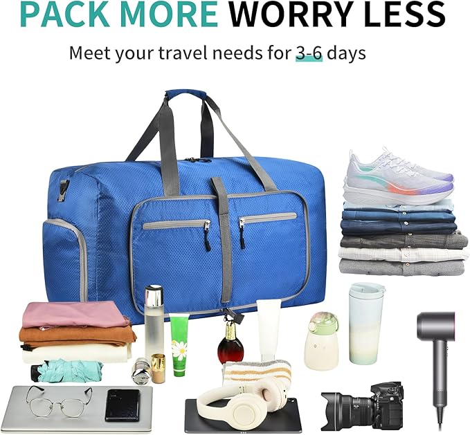 Dimayar Travel Duffle Bag for Men Women - Foldable Duffel Bag with Shoes Compartment - Overnight Bags Waterproof & Tear Resistant(115L,Navy Blue)