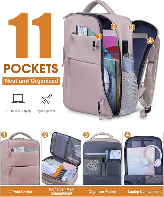 Capolo Travel Backpack for Women Men Waterproof Laptop Backpack Airlines Approved Personal Item Backpack Bag Computer Bookbag for Business, Work, Traveling Fits 15.6 Inch Laptop(Dark Purple)
