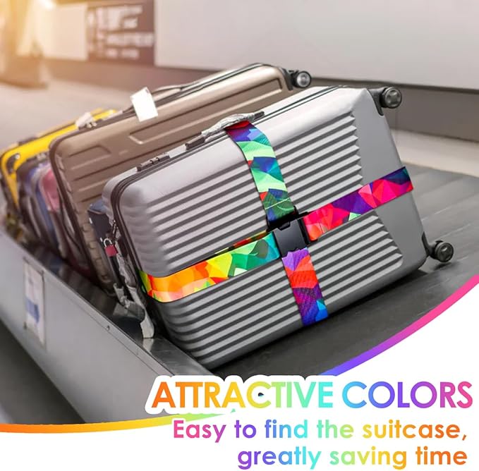 Gutsdoor Luggage Straps for Suitcases Adjustable Travel Belt, Connector Holds Suitcase Bright Colorful Identifiers Travel Bag Accessories (Colorful Geometry)