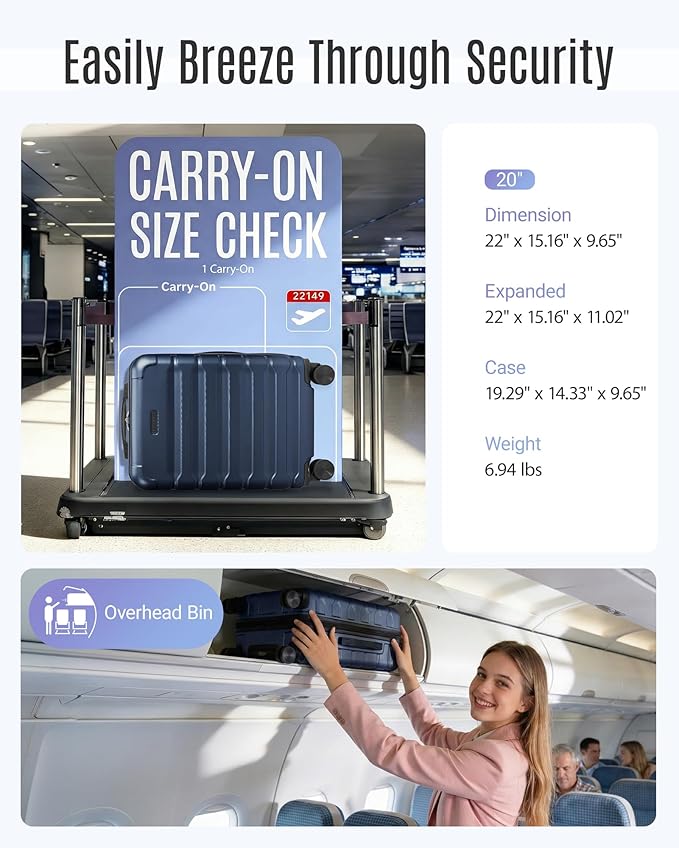 LIGHT FLIGHT Carry On Luggage 22x14x9 Airline Approved, Expandable Carry On Suitcases with Wheels, Lightweight Luggage, Durable Hard Shell 20 Inch Rolling Suit Case for Men Women Travel, Dark Blue