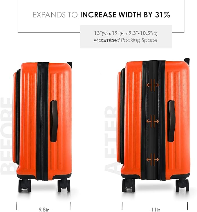 22 Inch Carry On Luggage, Carry On Suitcase with Wheels, Hardside Luggage Carry On, Expandable Orange Small Suitcase, Hard Shell Carry-on Luggage, Spinner Luggage with Cosmetic Carry On Bag