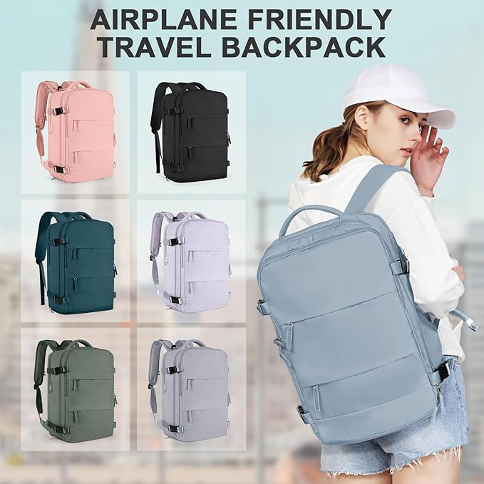 coowoz Large Travel Backpack For Women Men,Carry On Backpack Flight Approved,Hiking Backpack Waterproof Outdoor Rucksack Casual Daypack Fit 15.6 Inch Laptop Shoes Compartment,30L (Gray Blue)