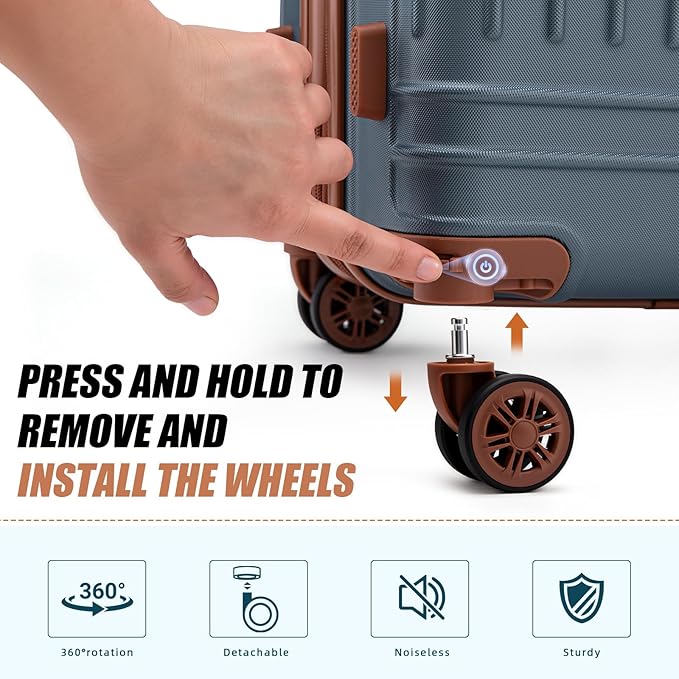 KUNEL Expandable 5 Piece Luggage Sets with Detachable Spinner Wheels and TSA Lock, Unisex Hardside ABS Suitcase Set, Hardshell Lightweight Waterproof Travel Hard Case Suitcases with Wheels, Iceblue