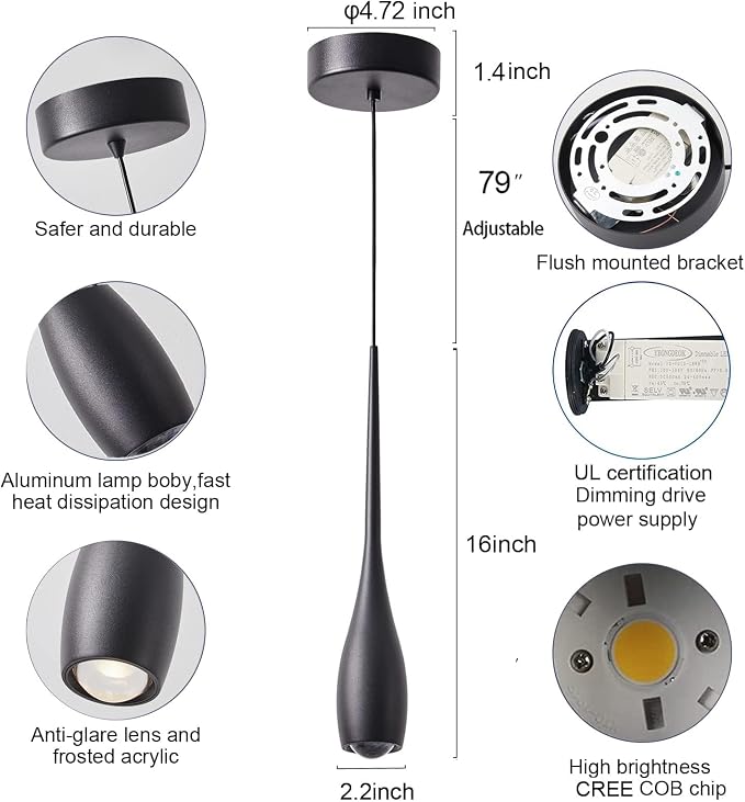Black Pendant Lights Kitchen Island, Modern Pendant Light Fixtures, LED Hanging Light Over Sink for Bathroom, Bar, Dining Room, Bedroom（3 Pack）