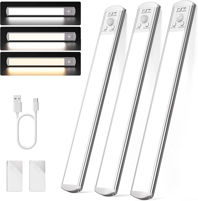 Joyzy 3 Pack Motion Sensor Cabinet Light Closet Lighting Led Rechargeable | Magnetic Dimmable Wireless Stove Sink Lights