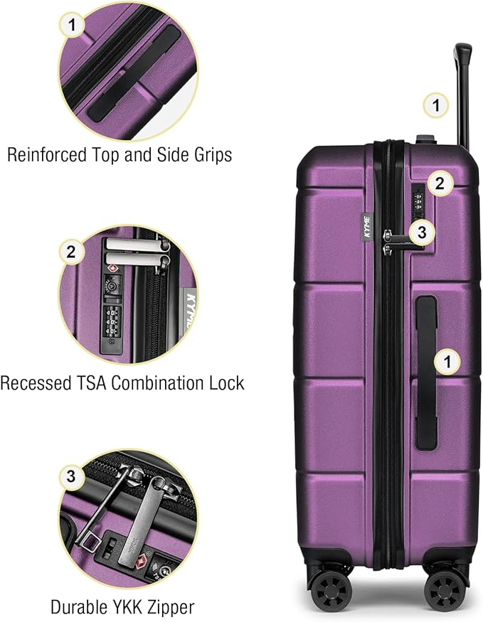 KYME Luggage Sets 2 Piece Suitcase Set Hardshell 20 inch/24 inch Luggage with Spinner Wheels Hardside PC+ABS Checked Medium Suitcase with TSA Lock for Women Dark Purple