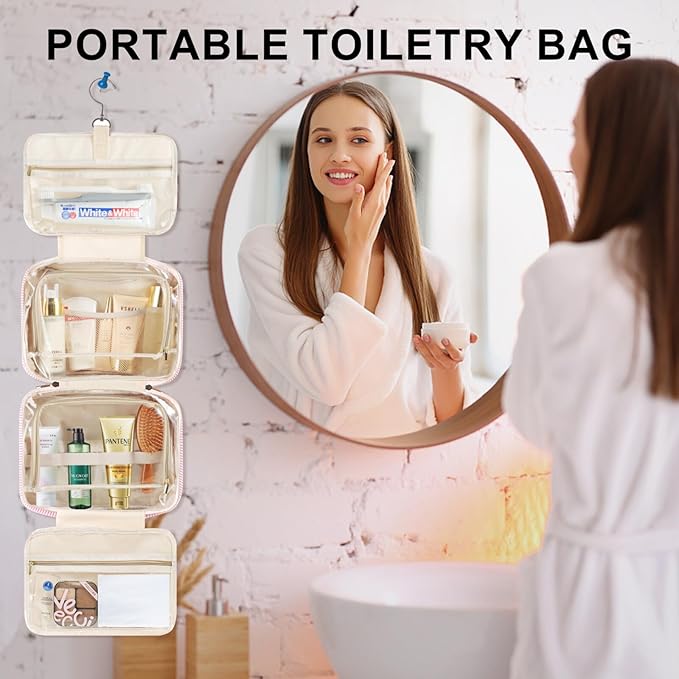 TOPEAST Travel Hanging Toiletry Bag, Personalized Initial Toiletry Pouch, Birthday Gifts for Women Mom Daughter Sister Friends, Cruise Essentials, Pink L