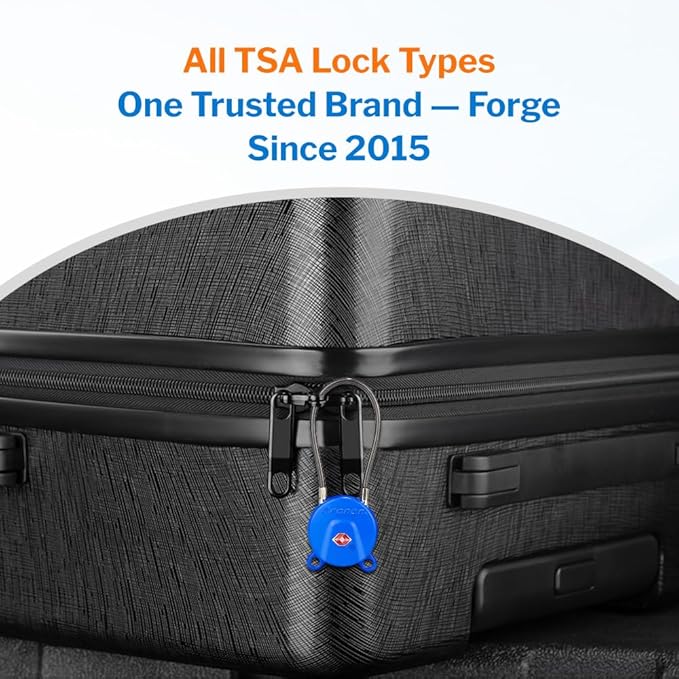 Forge TSA Approved Luggage Locks Ultra-Secure Dimple Key Cable Locks for Travel with Zinc Alloy Body- 2 Blue Locks