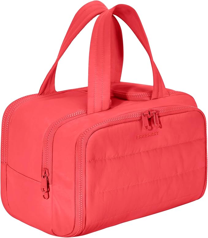 BAGSMART Travel Toiletry Bag, Puffy Toiletry Bag for Women, Wide-open toiletry bags for traveling, Large Travel Cosmetic Makeup Bag Organizer for Accessories,Toiletrie (g-Bright Red)