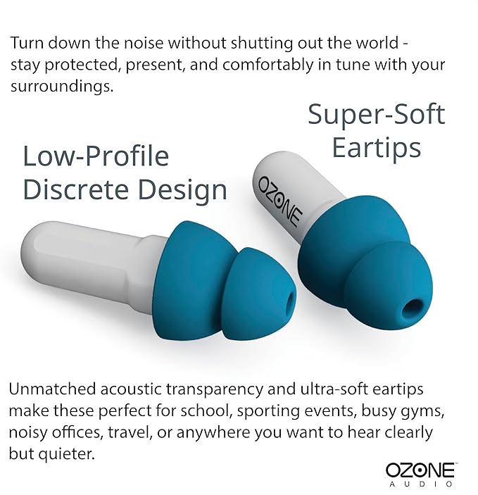 Lite Earplugs for Noise Sensitivity - Clear Sound for Office, Gym, School, Social, Sports - Blue - Reusable