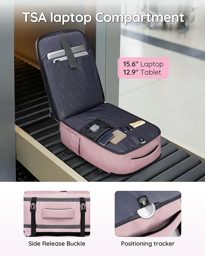 Taygeer 18 x 14 x 8 Inches Personal Item Bag, Travel Personal Item Bag with Water Bottle Pocket & Shoe Pouch, TSA Approved Under Seat Carry on Backpack Fits 15.6 inch Laptop for Women Airplanes, Pink