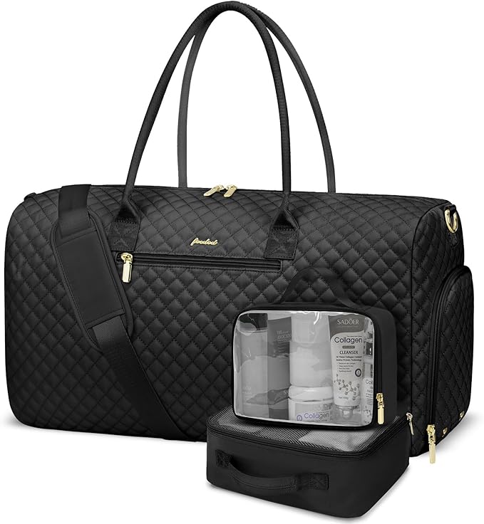 Women Weekender Travel Duffle Bag: Travel Duffel Overnight Bags with Shoe Compartment Large Carry on Tote with Toiletry Bag Weekend Traveling Yoga Gym Hospital Bag for Women with Wet Pocket 3 PCS Set