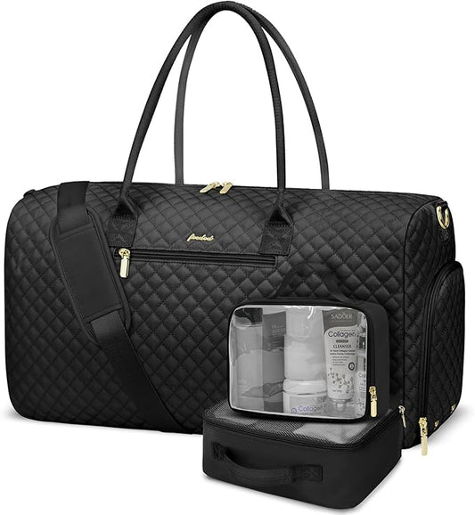 Women Weekender Travel Duffle Bag: Travel Duffel Overnight Bags with Shoe Compartment Large Carry on Tote with Toiletry Bag Weekend Traveling Yoga Gym Hospital Bag for Women with Wet Pocket 3 PCS Set