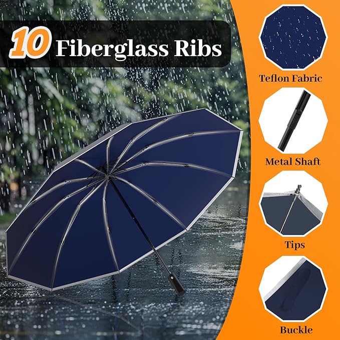 ExploreBliss Travel Umbrella Superior, Beautiful & Compact, Large Strong but Light Portable and Automatic Folding Rain Umbrella, Premium Grip, Fits Car & Backpack