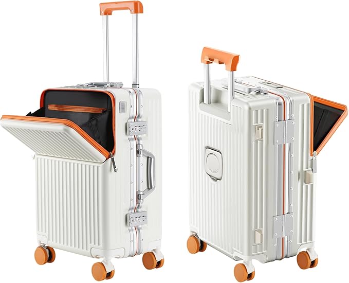 Carry on suitcase Zipperless Luggage,Polycarbonate Aluminum Hard Shell, Expandable Carry-On Suitcase with Spinner Wheels (orange, 24 inch)