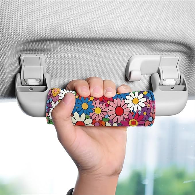 BIGCARJOB 2 Pieces Luggage Handle Wrap with Pink Hippie Daisy Print Trolley Case Grip Suitcase Identifier Protective Cover Luggage Handles Wrap Grips Women Girls Luggage Accessories