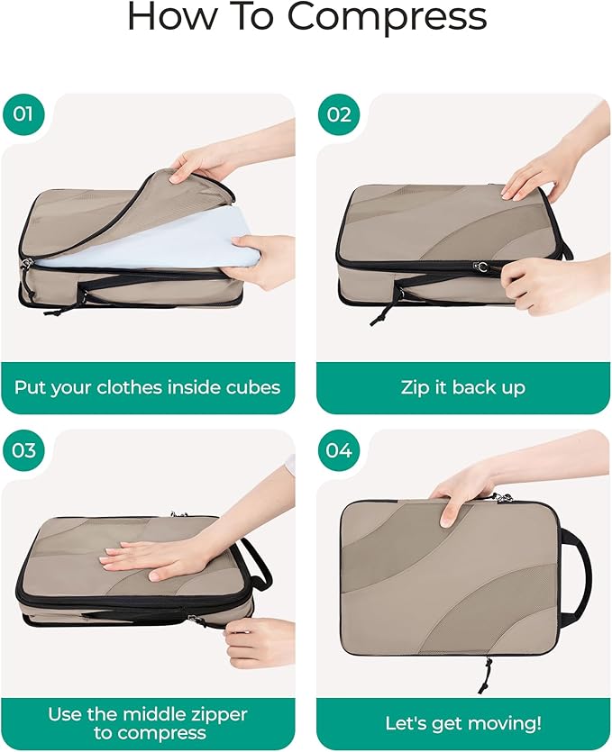 BAGSMART Compression Packing Cubes, 6 Set/4 Set/2 Set Travel Packing Cubes for Carry on Suitcases, Compression Suitcase Organizers Bag Set & Travel Cubes for Luggage, Lightweight Packing Organizers